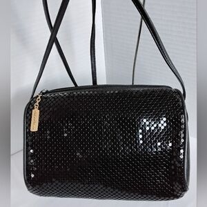 Whiting and Davis Black Mesh Shoulder Bag With Leather